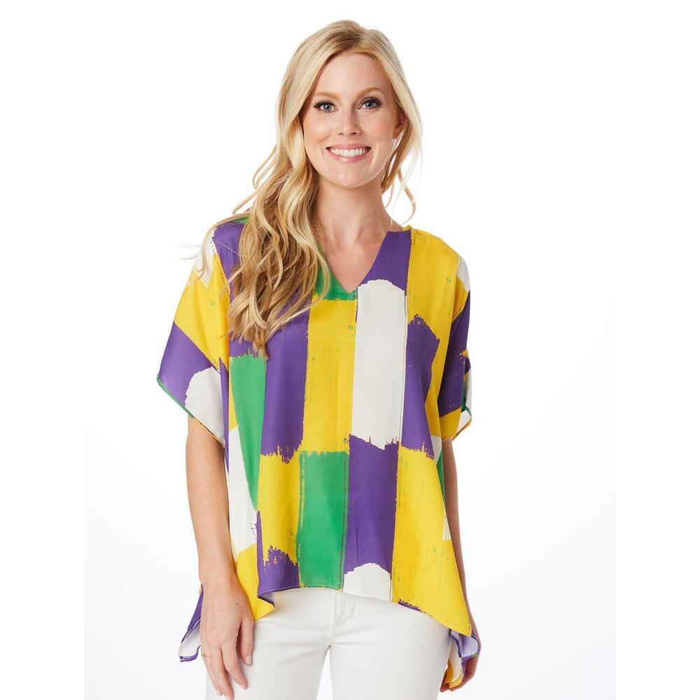 NEW STEWART SIMMONS mardi gras oversized blouse in purple